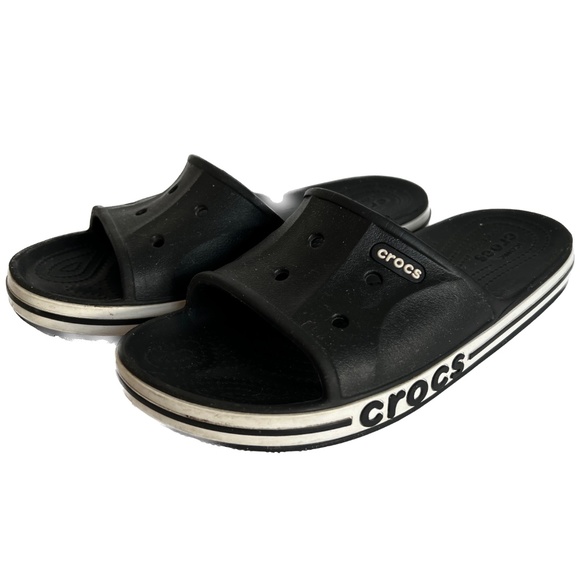 Crocs Classic Slides Black Sandals Mens 5 Womans 7 Slip on Shoes Beach Water - Picture 2 of 8